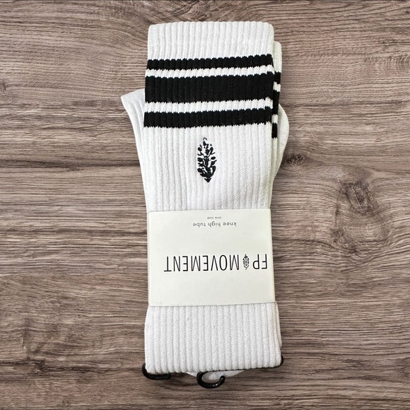 NWT Free People Knee High Logo Stripe Socks in White Combo - Picture 2 of 4
